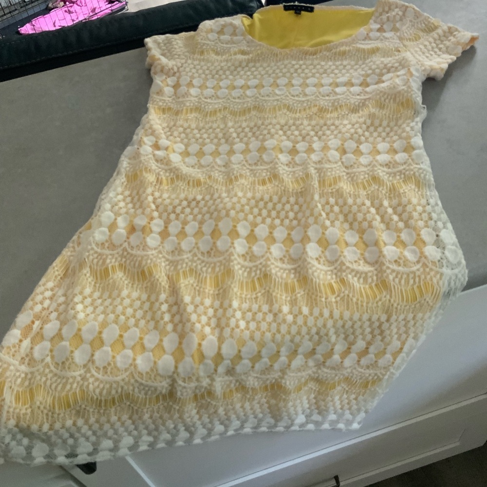 Tiana B. Women’s Dress in Yellow and White Lace